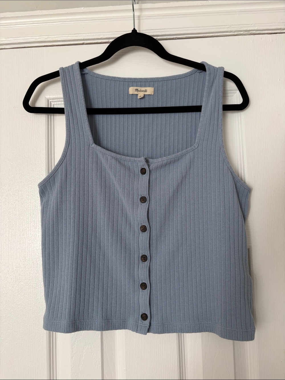 Madewell Ribbed Button-Front Tank — Dusty Blue